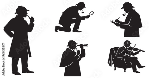 Detective Silhouettes Collection Representing Investigation and Mystery Solving.