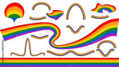 Waving LGBT pride ribbon set on transparent background rainbow flag vector symbol of love and equality