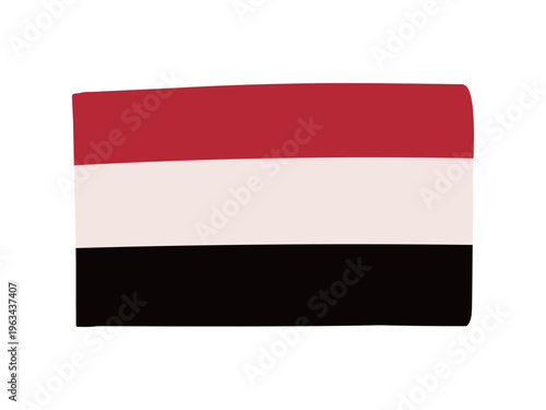 かわいいイエメンの国旗アイコン 手描きタッチの旗イラスト