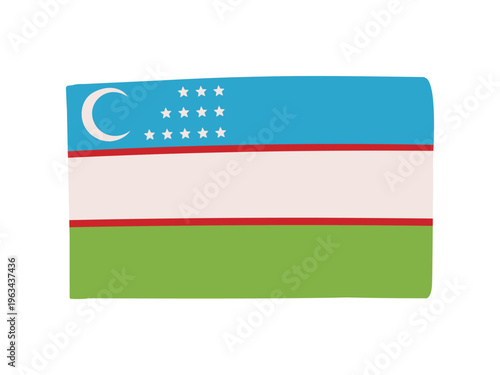 かわいいウズベキスタンの国旗アイコン 手描きタッチの旗イラスト