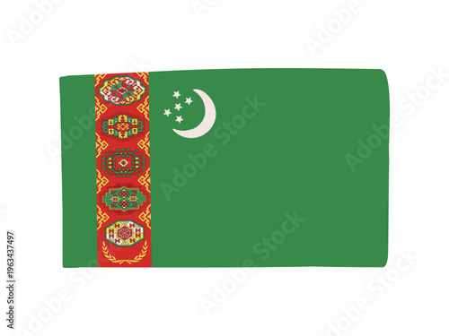 かわいいトルクメニスタンの国旗アイコン 手描きタッチの旗イラスト