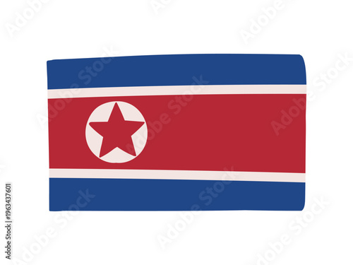 かわいい北朝鮮の国旗アイコン 手描きタッチの旗イラスト