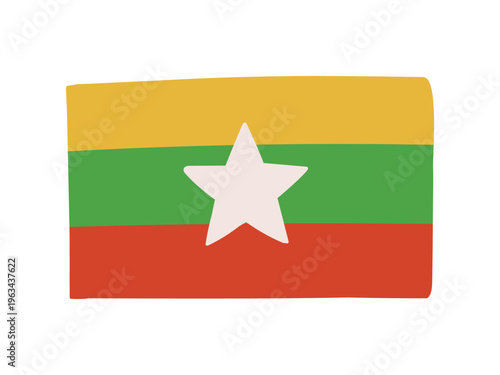 かわいいミャンマーの国旗アイコン 手描きタッチの旗イラスト