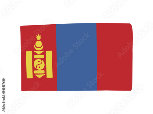 かわいいモンゴルの国旗アイコン 手描きタッチの旗イラスト