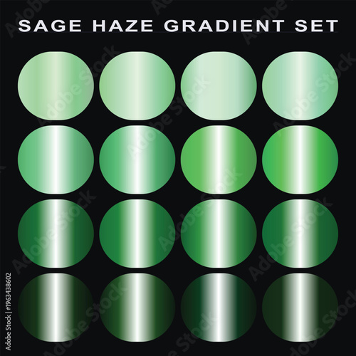 Sage Haze Gradient Set — 16 Metallic Sage Green Gradient Swatches Vector