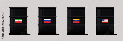 Oil canister container with liquid petroleum isolated. Fuel storage, energy resource, transportation and industrial usage concepts. Simple flat design. Vector illustration. Black color.