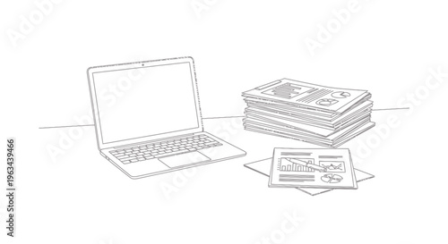 Laptop with stack of money and financial documents on a desk symbolizing online business success and income