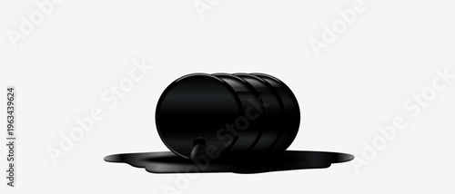 Oil pouring from canister forming liquid flow. Black oil canister container with liquid petroleum. Fuel storage, energy resource, transportation and industrial usage concepts. Vector illustration.