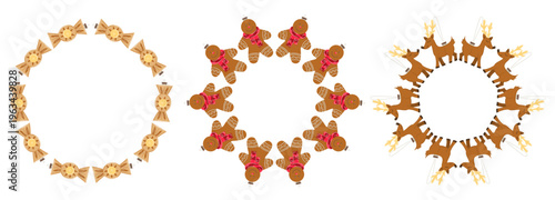 Christmas tree decorations. Round frame. Template for your creativity