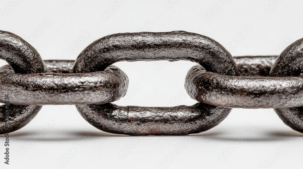 Obraz premium A close-up view of a heavy metal chain on a white background