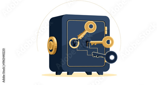 A decentralized finance system secures assets with a large safe.