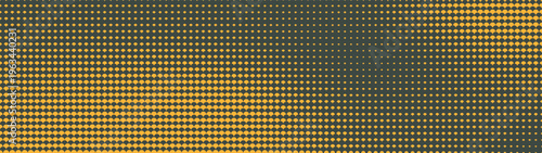 Panoramic abstract background in ultra wide 32:9 vector format with yellow green checkered semicircle halftone pattern and smooth fluid texture. Modern dynamic design for banner, hero section layouts