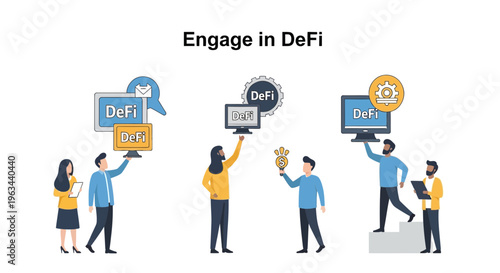 People engaging in Decentralized Finance activities with technology globally.