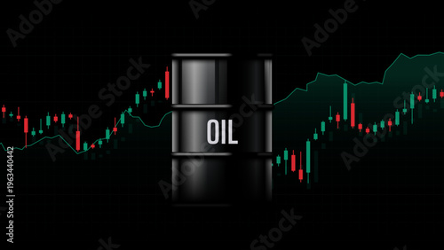 Market chart. Oil canister. Fuel price changes. Financial graph. Petroleum trading, cost fluctuations, energy market analysis and economic trends. Vector illustration.