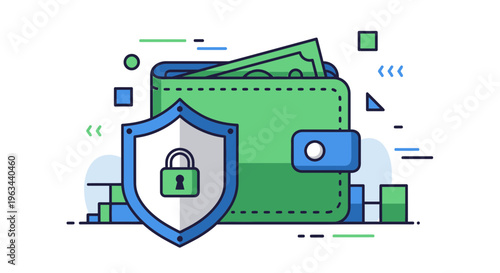 A secure decentralized finance wallet with a shield and lock is protected on a digital platform.