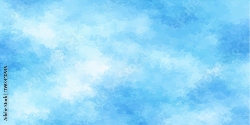 A beautiful bright blue sky background with fluffy white clouds and sunny summer light creates a clear abstract cloudscape in the nature atmosphere