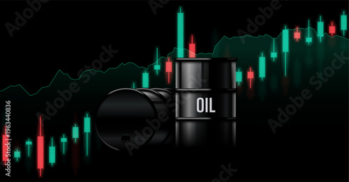 Market chart. Oil canister. Fuel price changes. Financial graph. Petroleum trading, cost fluctuations, energy market analysis and economic trends. Vector illustration.