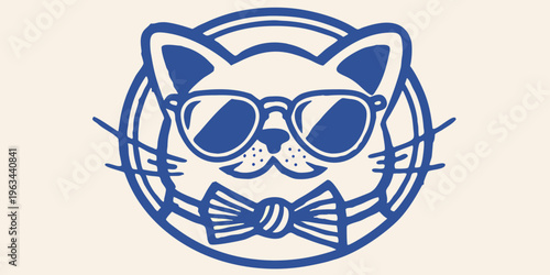 Cool cat illustration wearing sunglasses and a bow tie