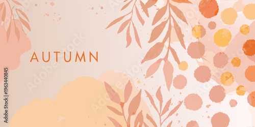 Watercolor autumn leaves and dots with the word autumn displayed