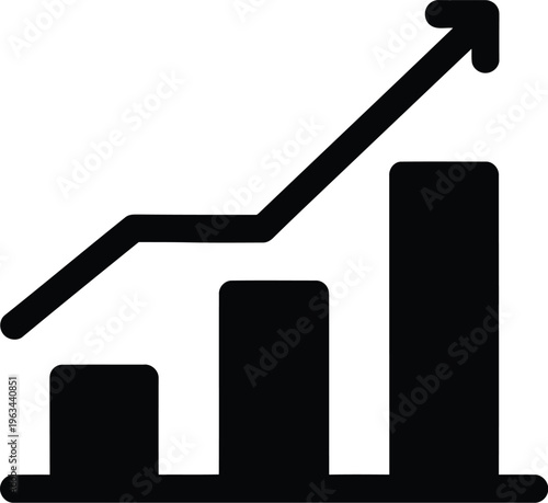 Vector graph icon showing upward trend with arrow and bars