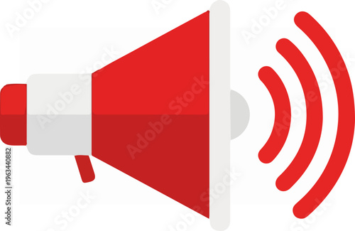 Red megaphone icon representing announcement and communication concept.