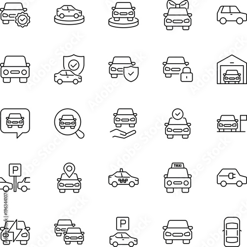 Automotive vehicle line icon set car taxi electric parking security