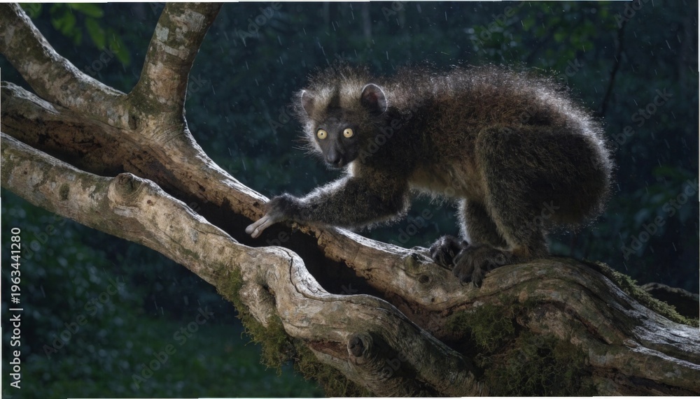 Fototapeta premium Aye-aye with Large Unusual Eyes and Elongated Middle Finger, Gigapixel Standard v2 4x Image