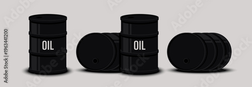 Oil canister container with liquid petroleum set. Fuel storage, energy resource, transportation and industrial usage concepts. Simple design. Vector illustration. Black color.