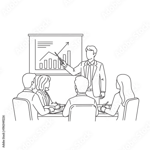 Business people having a meeting in office cartoon illustration