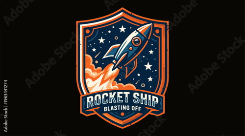 Rocket Ship Blasting Off - A Colorful Emblem of Space Exploration.