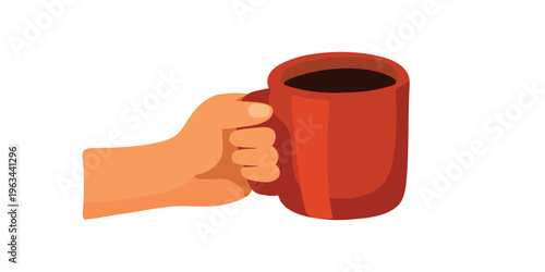 person holding red cup of coffee isolated on white background for product display