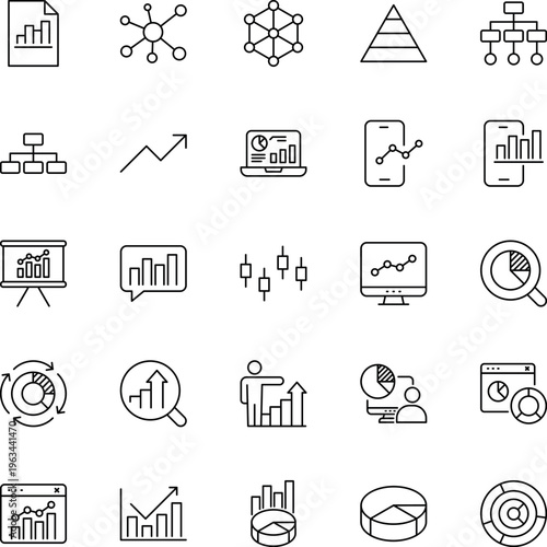 Data analytics business line vector icon set chart graph report diagram