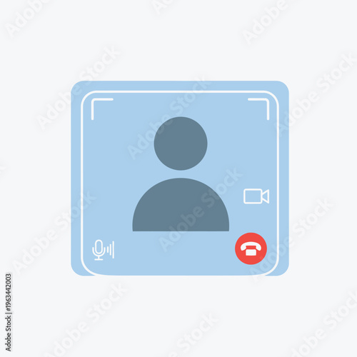 фотографія Illustration of a video call interface with a user profile icon, microphone, camera, and hang-up button