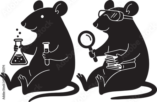 Two mice in laboratory setting with science equipment