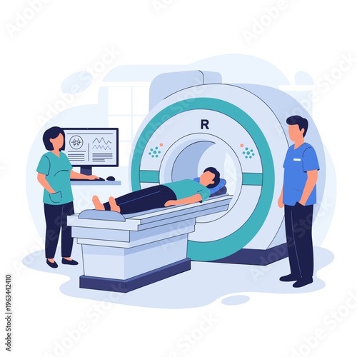 Medical staff performing MRI scan on patient