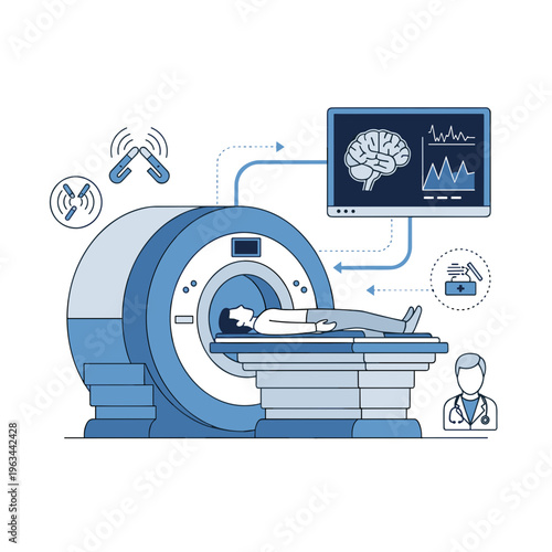 Hospital room with doctors using MRI machine