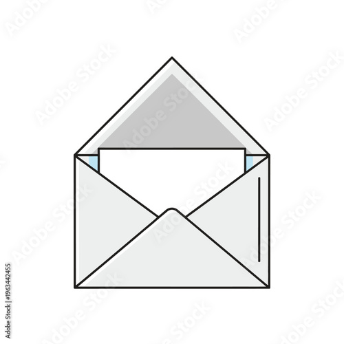 Simple vector illustration of an open grey envelope with a white letter or document inside, symbolizing mail, message, or communication.