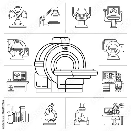 Grid of medical and radiology line icons