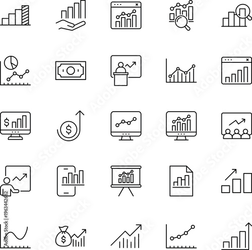 Business financial growth line vector icon set chart graph money monitor