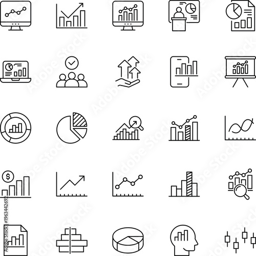 Business finance marketing line icon set chart graph report data growth