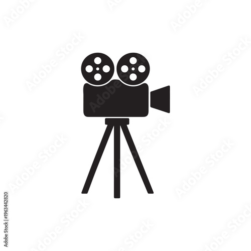 Simple black silhouette of a vintage movie camera on a tripod