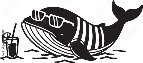 Whale wearing sunglasses and drinking cocktail