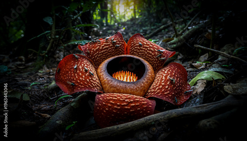 Hyper-Realistic 4K Portrait of Giant Rafflesia with Forest Debris and Insects
