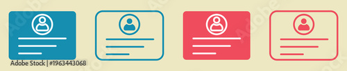 User profile ID card icon set in multiple colors  in 4 different modern styles.ID card Icon set for minimal Profile and security symbols for UI interface design. vector illustration.