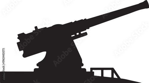 Antique cannon silhouette, vintage gun, black artillery, military weapon