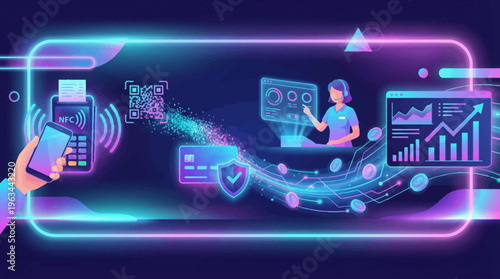 Fintech Payment Technology Mobile Wallet QR and Online Transaction Vector