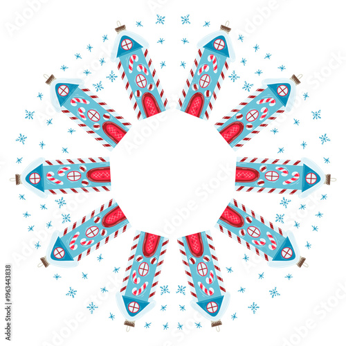 Christmas tree decorations. Round frame. Template for your creativity