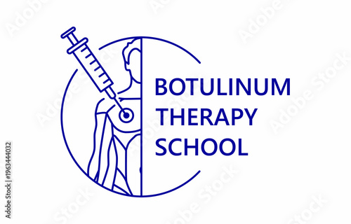 Botulinum Therapy School Logo with Syringe and Human Body Line Art