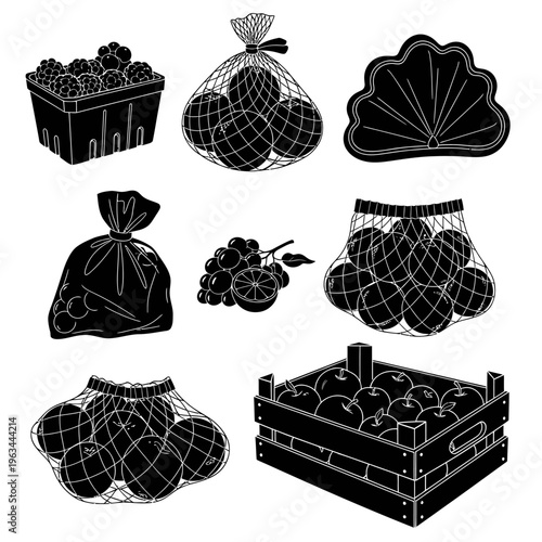 Fruit Packaging Design Silhouette Isolated on White Background