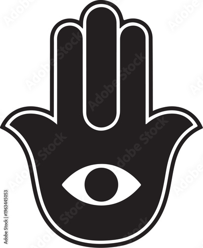Hamsa Hand, Evil Eye Symbol, Black Vector Icon, Protective Gesture